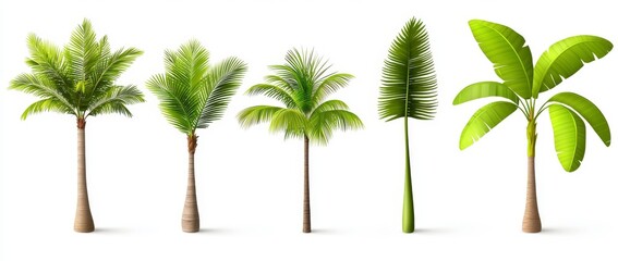 Obraz premium Beautiful coconut and palm trees isolated on white background, suitable for architectural design.