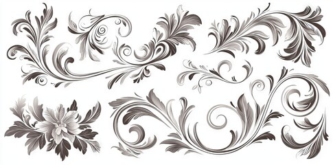 Baroque Victorian frame border floral pattern retro ornament leaf tattoo black and white filigree calligraphic heraldic shield swirl design