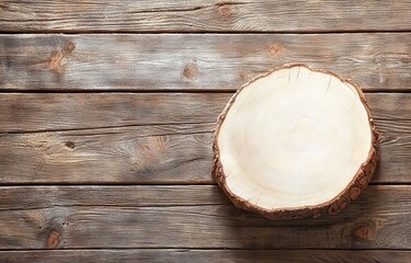 Old cracked cut tree section mockup with texture on wooden planks.