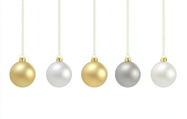 The gold and silver Christmas balls have been isolated on a white background to give the illusion of reality.