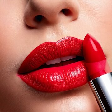L&aacute;bios com Batom Vermelho em Close-up