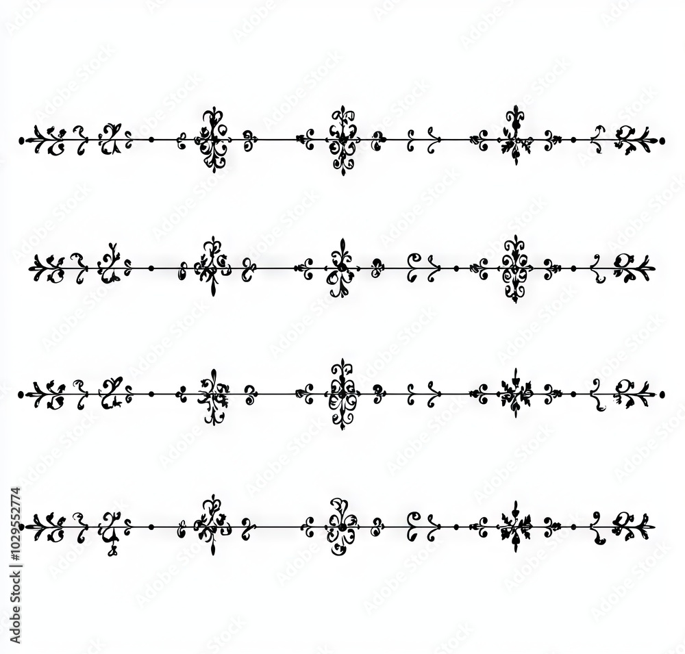 Poster set of chapter dividers and delimiters. scroll frames with elegant swirls, text separators, line and
