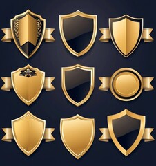 Labels and badges in gold and black from the 1950s and 1960s