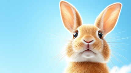 Obraz premium A charming rabbit with large expressive eyes gazing upwards, basking in sunlight, capturing innocence, curiosity, and the warmth of a sunny day.