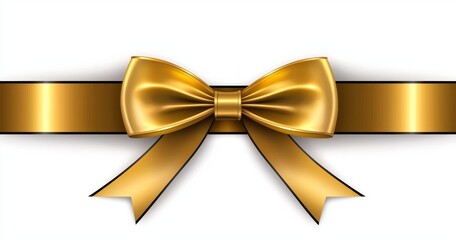 Bow made of gold satin ribbon fabric isolated on white
