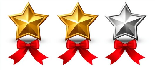 Medals - gold, silver, bronze on white background. Winner medals with red ribbons. Success concept. Modern illustration. Flat style.