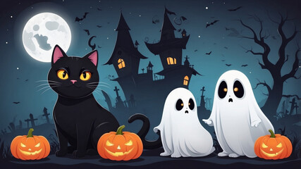 black cat and ghost Halloween