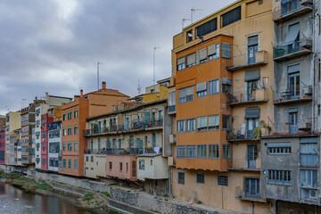 The colorful buildings of the old town on the river.