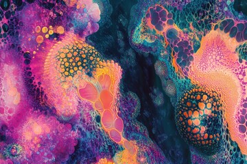 Obraz premium psychedelic art, energetic digital artwork with a psychedelic retro vibe, vibrant colors and abstract forms on a radiant backdrop