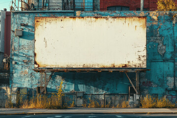 Rusty Weathered Billboard in Industrial Setting
