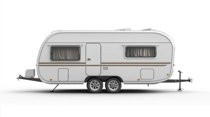 White Travel Trailer RV Camper Side View Isolated on White Background