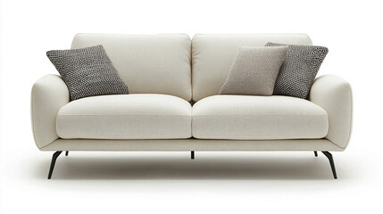 Modern Cream Sofa with Black Legs and Throw Pillows