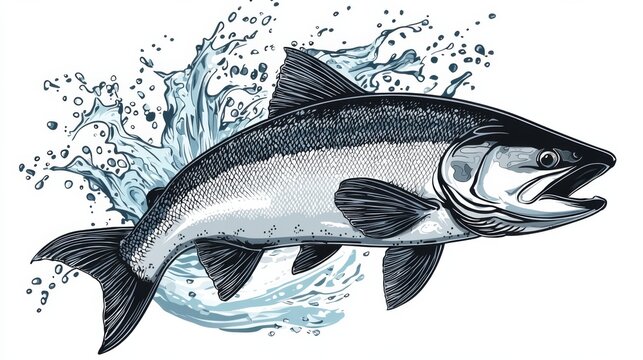 salmon fish jumping with splashing in water