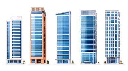 Tall Office Buildings Collection Isolated on a White Background Generative AI