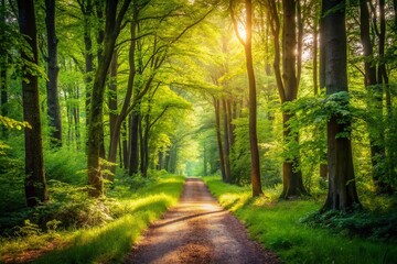 Obraz premium Serene Forest Pathway to a Hidden Woodland Retreat - Minimalist Photography