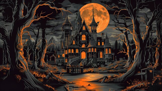Halloween themed spooky background illustration