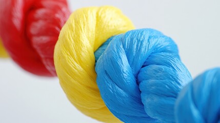 Obraz premium Close-up of Intertwined Red, Yellow, and Blue Rope