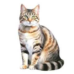 Fototapeta premium Realistic Illustration of a Cute Tabby Cat with Green Eyes on White Background - Ideal for Pet Lovers and Animal-Themed Designs