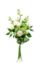 Obraz premium Elegant bouquet of assorted flowers including roses, lilies, and carnations, arranged beautifully with lush green leaves on a transparent background.