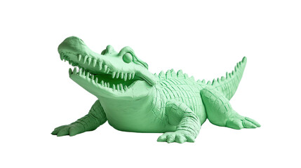 Obraz premium Green alligator clay sculpture with an open mouth, showing intricate details. Ideal for creative and artistic concepts in design.