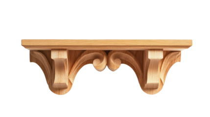 Intricately carved wooden corbel bracket with a natural finish, perfect for enhancing architectural design and home decor aesthetics.