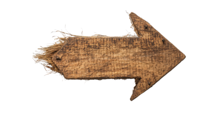 Rustic wooden arrow pointing right with frayed edges. Perfect for vintage decor, signage, or direction-themed projects.