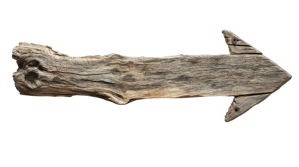 Rustic wooden arrow symbol crafted from weathered wood, pointing right. Perfect for navigation, direction themes, or vintage design projects.