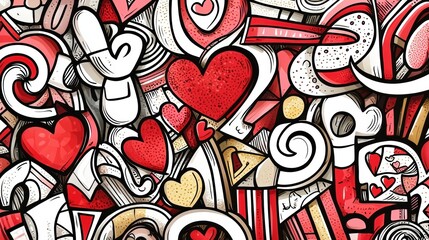 Fototapeta premium Colorful Love Hearts and Swirls Abstract Background