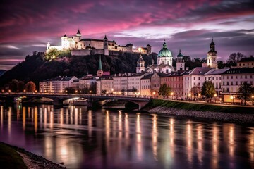 Obraz premium Spectacular Salzburg Skyline at Dusk with High Dynamic Range Lighting