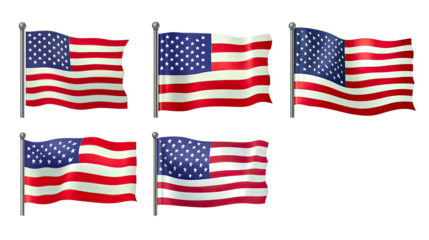 Collection of American Flags on White Background for National Holidays Generative AI