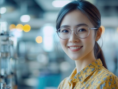Smiling Businesswoman in Modern Office Environment