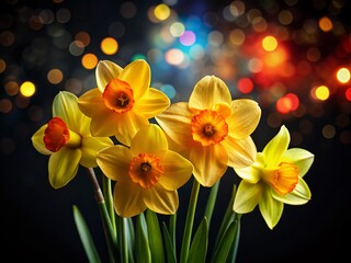Naklejka premium Spring Daffodils Silhouette on Black Background for Stunning Floral Imagery