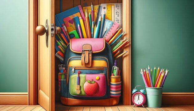 backpack with school supplies peeking out