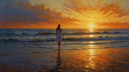 The silhouette of a man walking on the beach 