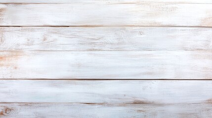 Fototapeta premium Whitewashed wood background, horizontal planks, weathered and textured surface, neutral tones, minimalistic design, vintage style, rustic aesthetic, copy space for text or design overlay.