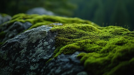 Close up shot of rocks covered with green moss
