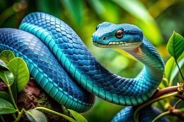 Fototapeta premium Stunning Aerial Photography of a Blue Viper Snake in its Natural Habitat