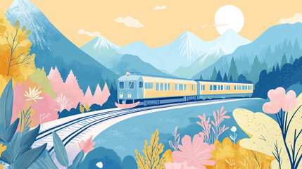 Fototapeta premium vector illustration of a scenic train journey