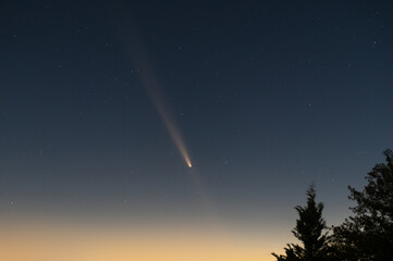 stars and comet in evening sky, magical shot of space after sunset