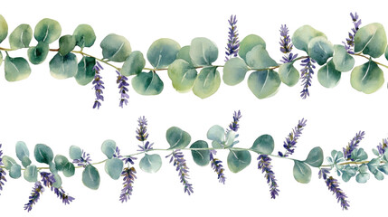 Eucalyptus and Lavender Floral Border Design Generative AI