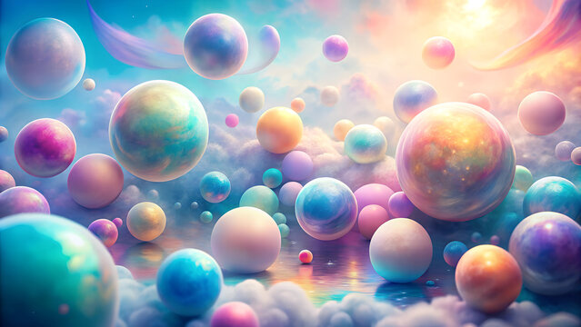 Dreamy watercolor abstract spheres in pastel colors representing cosmic or molecular concept