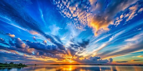 Fototapeta premium Stunning Blue Sunset Sky with White Clouds - Candid Photography for Scenic Backgrounds