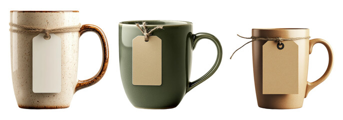 Three Isolated Coffee Mugs on Transparent Background