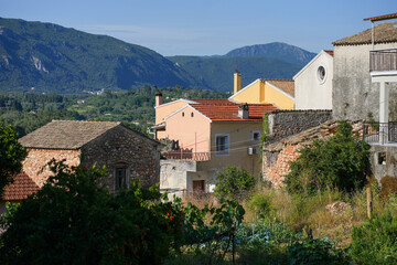 Village in the mountains of Greece. Island of Corfu.