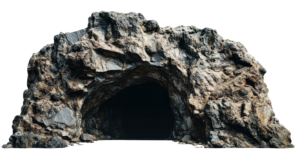 A rugged cave entrance formed in rocky terrain, depicting adventure and exploration in nature's wilderness.