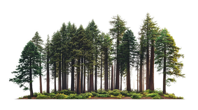 A dense forest of towering evergreen trees with lush greenery, capturing the essence of nature's tranquility and wilderness.