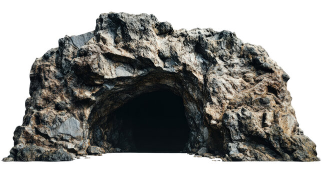 A rugged cave entrance formed in rocky terrain, depicting adventure and exploration in nature's wilderness.