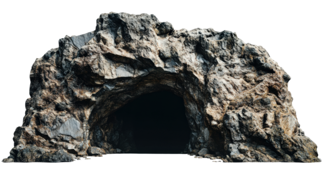 A rugged cave entrance formed in rocky terrain, depicting adventure and exploration in nature's wilderness.