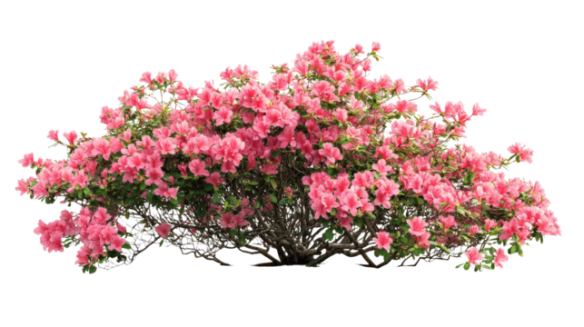 Blooming pink azalea bush with vibrant flowers isolated on white background, showcasing nature's beauty and elegance. Perfect for floral design.