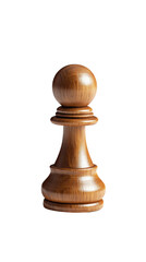 Close-up of a wooden chess pawn isolated on a white background, showcasing craftsmanship and...